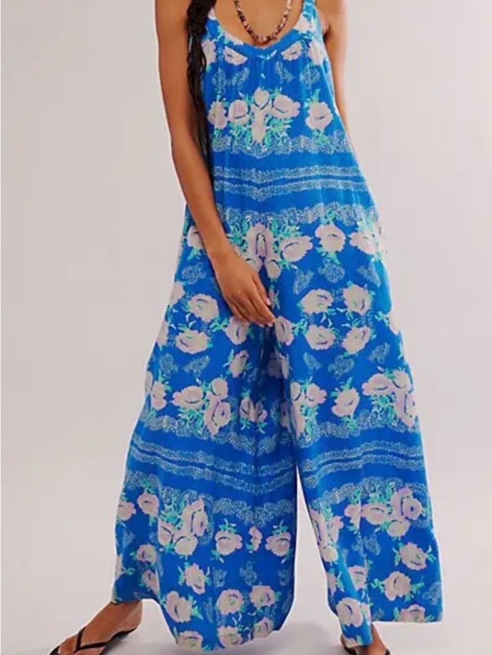 Free People Blue Floral Wide-Leg Romper